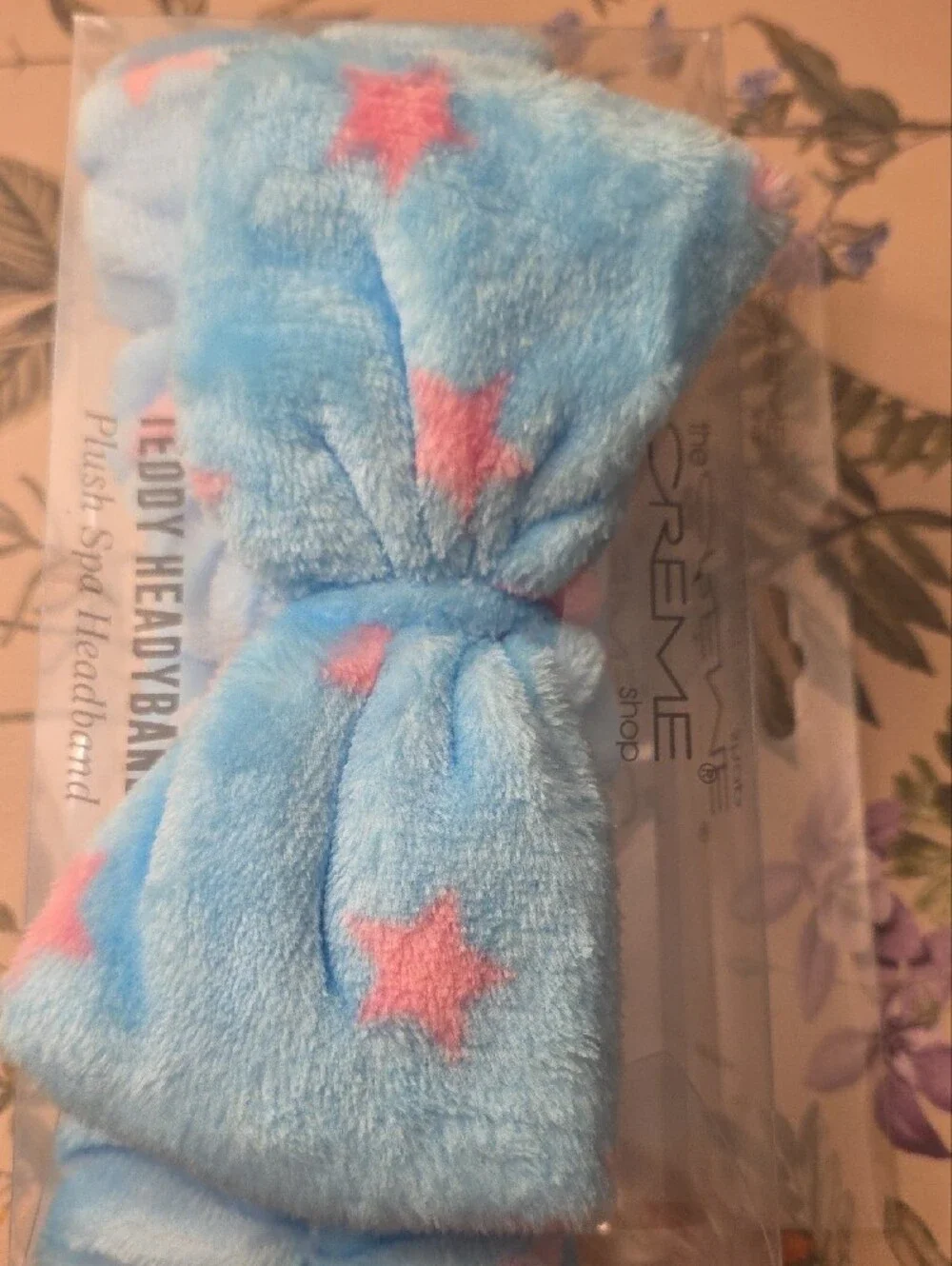 Teddy Headband Plush Bow - Light Blue with Pink Stars Bundle